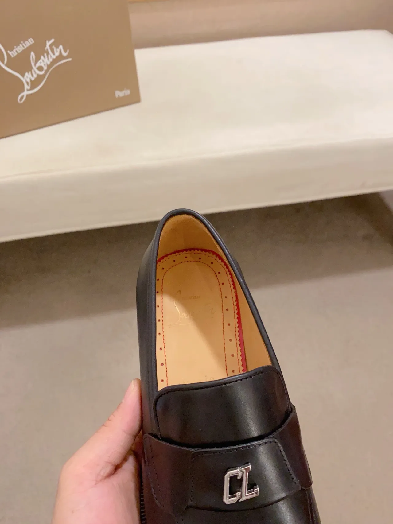 Black Beige Leather Penny Loafer 6