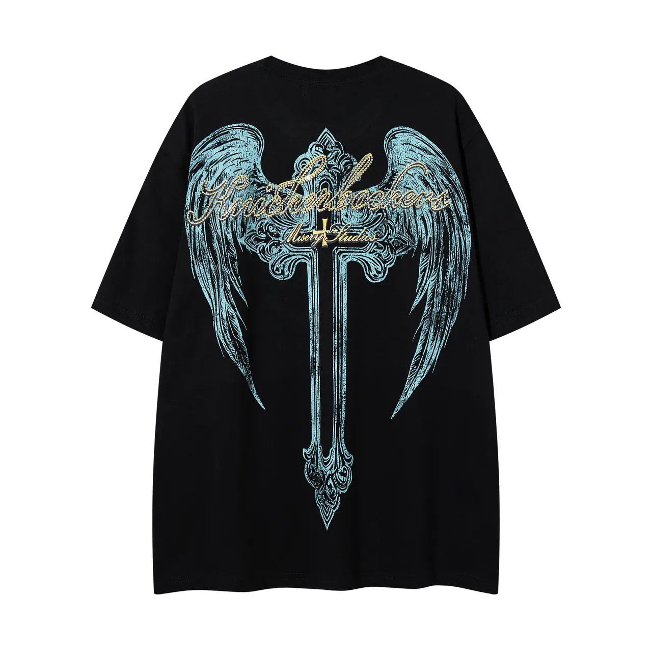 Black Blue Oversized Fit Graphic Print T-Shirt 2