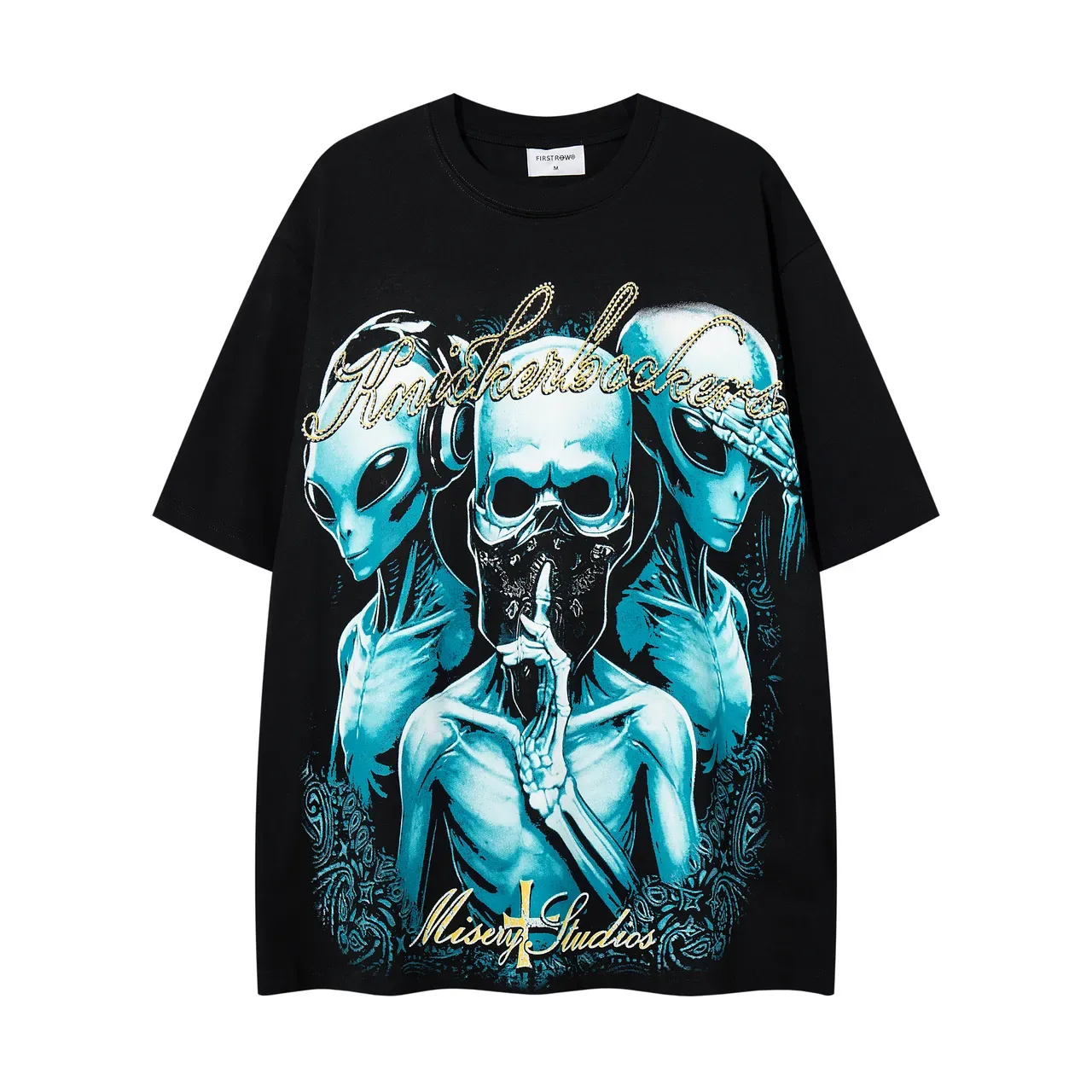 Black Blue Oversized Fit Graphic Print T-Shirt 3