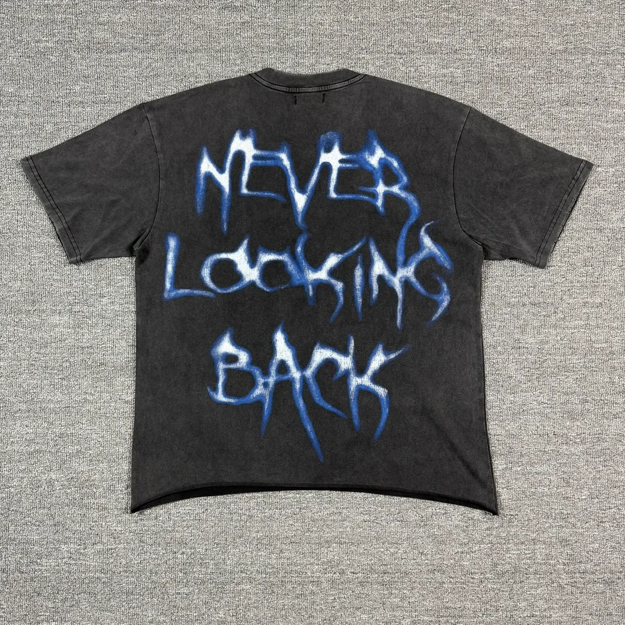 Black Blue Oversized Fit Screen-Printed Graphic T-Shirt 3