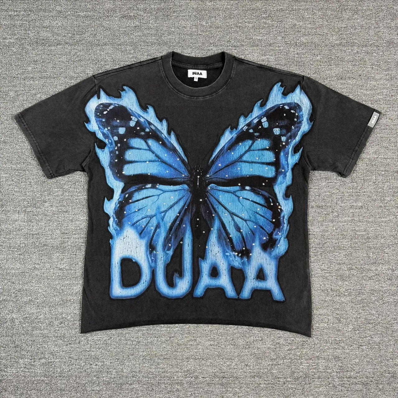 Black Blue Oversized Fit Screen-Printed Graphic T-Shirt 4