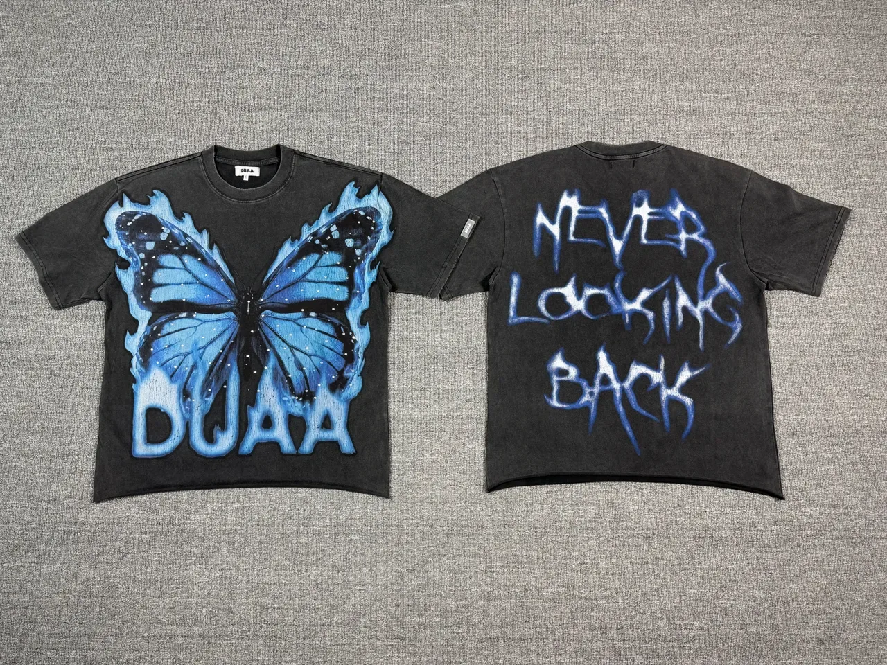 Black Blue Oversized Fit Screen-Printed Graphic T-Shirt 5