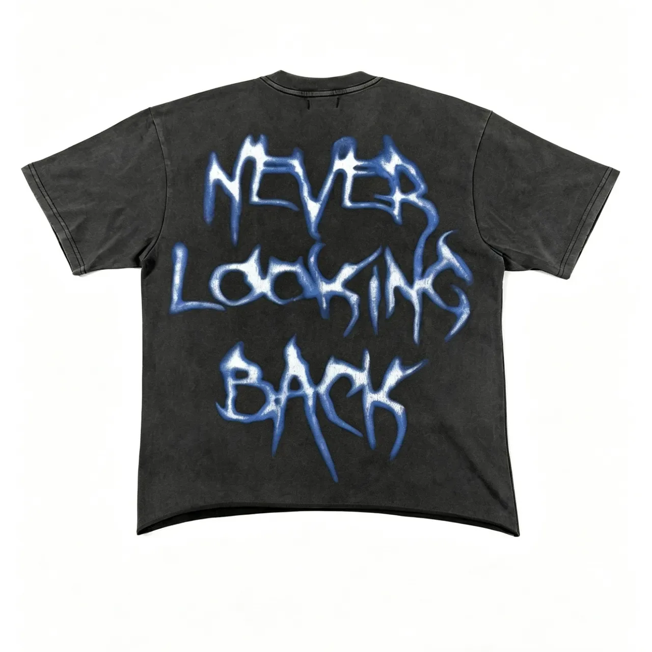 Black Blue Oversized Fit Screen-Printed Graphic T-Shirt 6