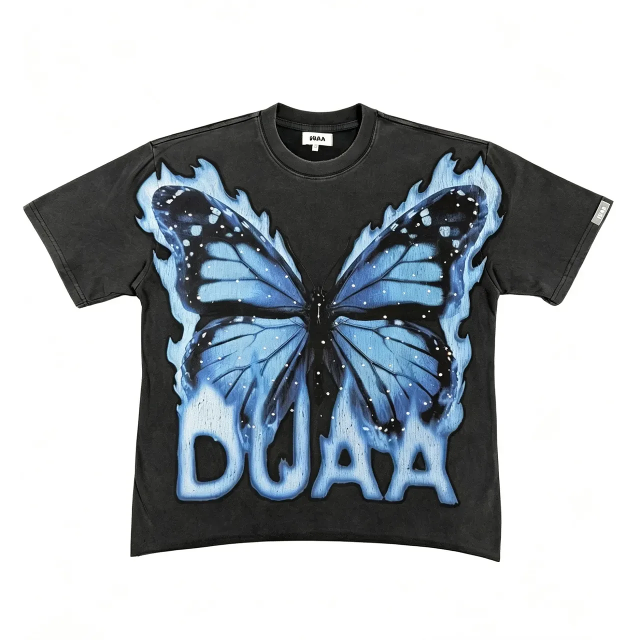 Black Blue Oversized Fit Screen-Printed Graphic T-Shirt 7