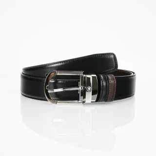 Black Brown Reversible Buckle Contrast Orange Stitching Leather Belt