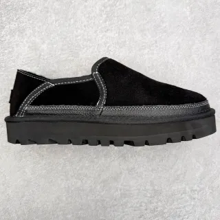 Sapato casual de plataforma com sola lugged preta com costuras contrastantes slip-on