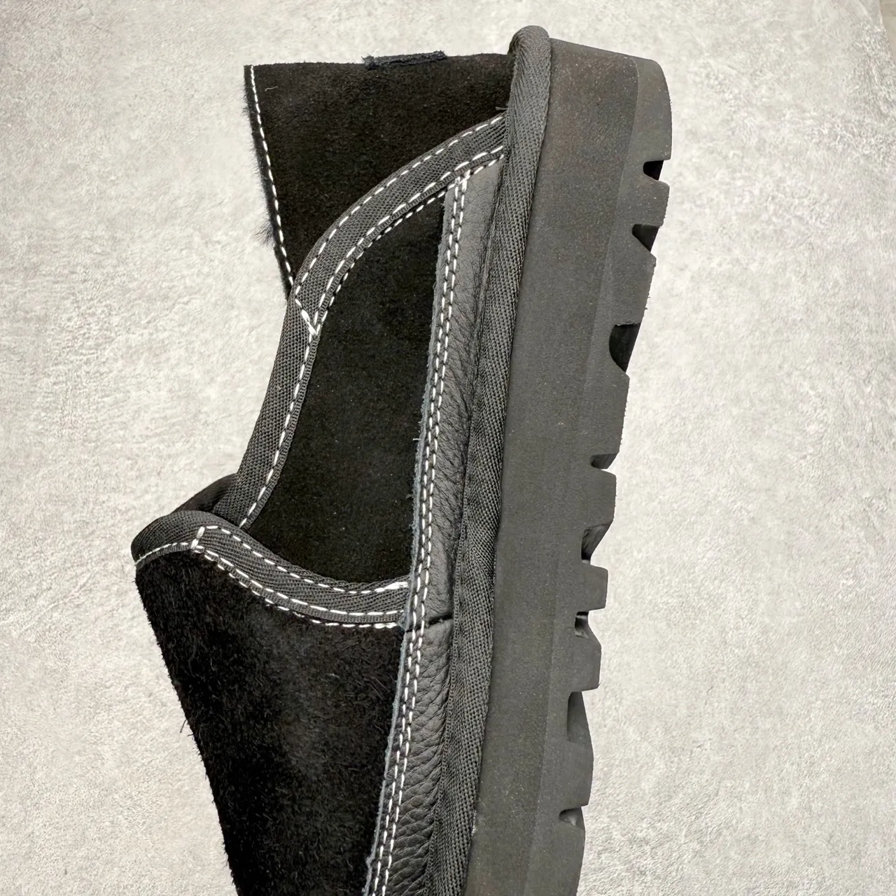 Black Contrast-Stitched Slip-On Lugged Platform Casual Shoe 7