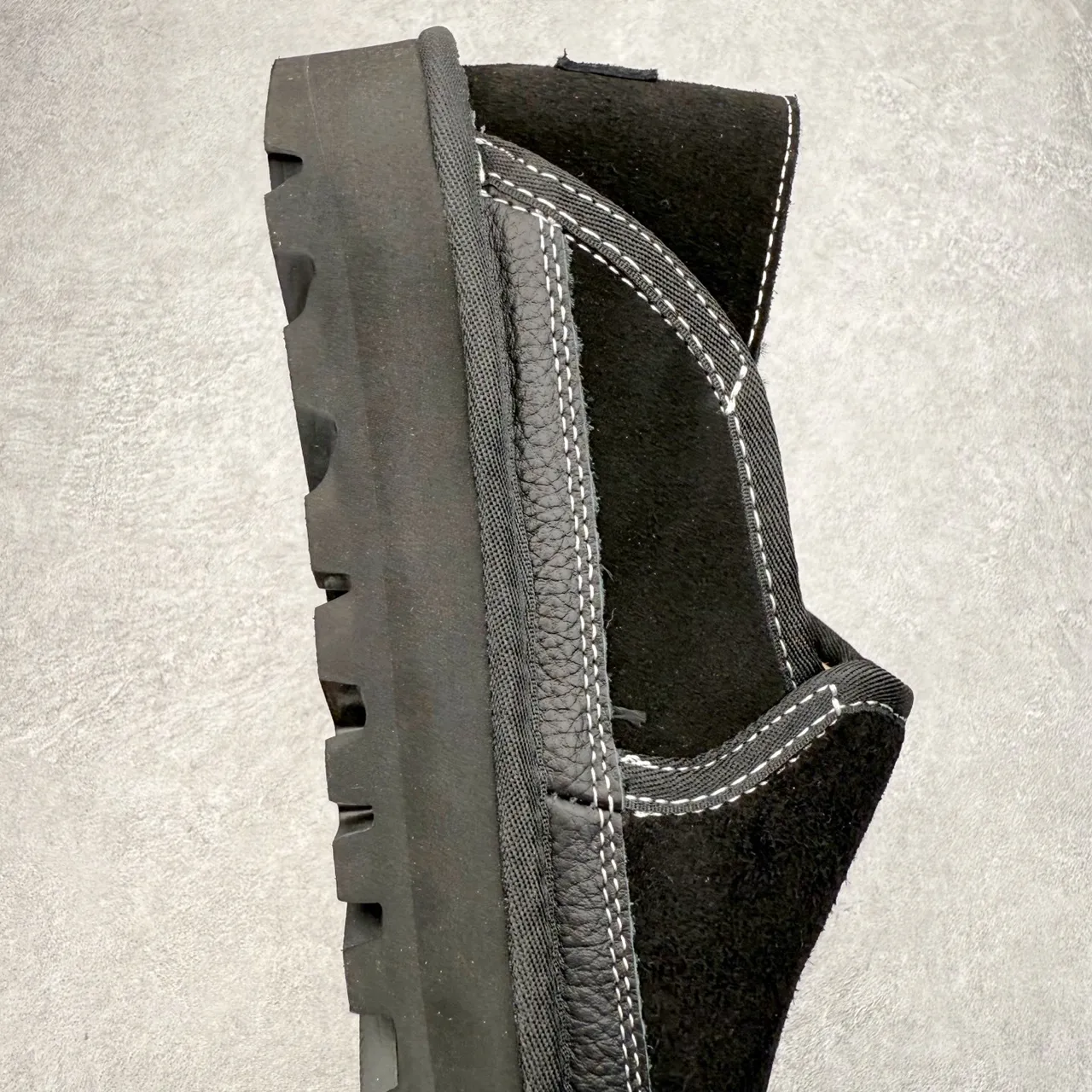 Black Contrast-Stitched Slip-On Lugged Platform Casual Shoe 8