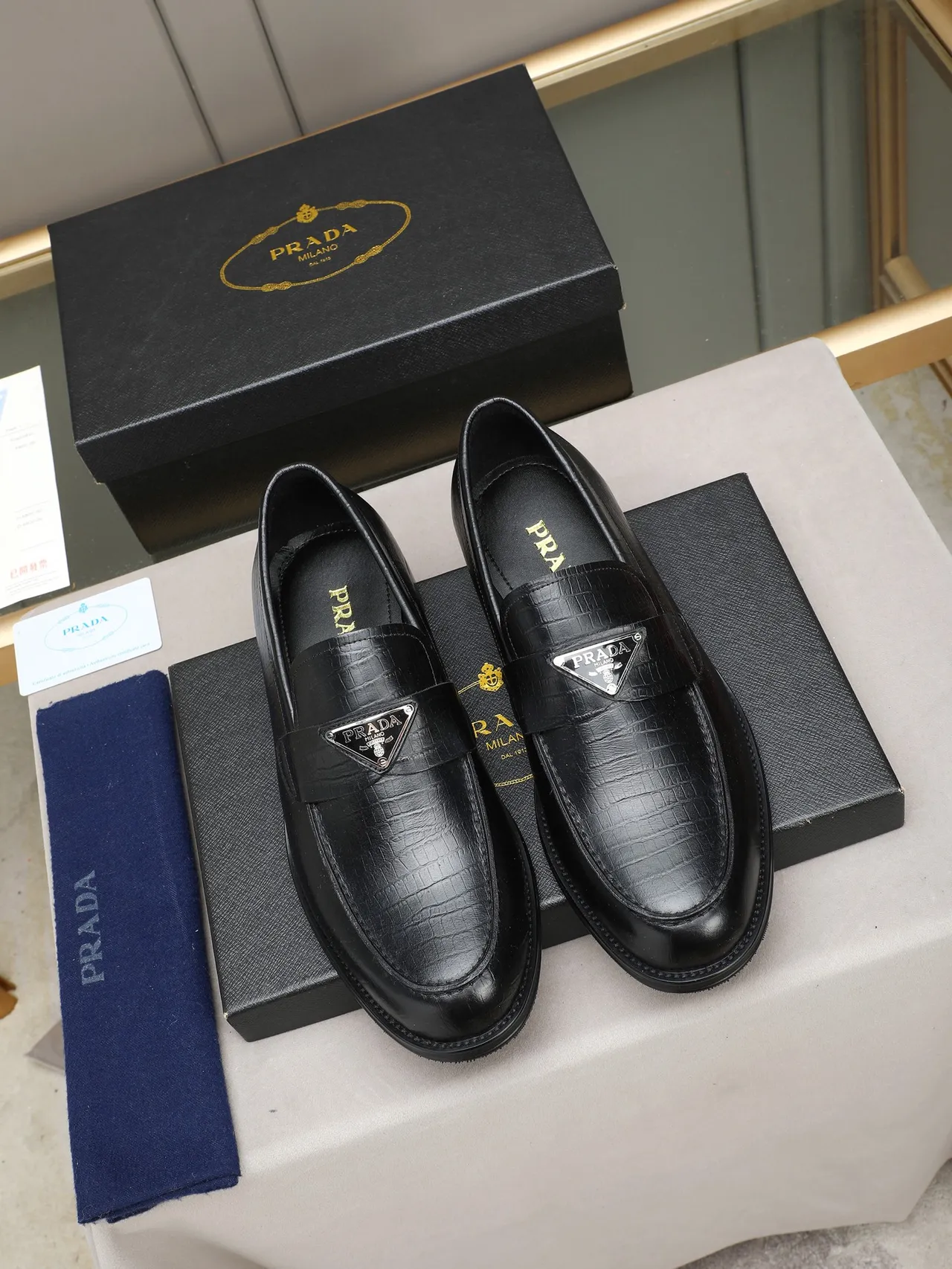 Black Crocodile-Embossed Strap Loafer 3