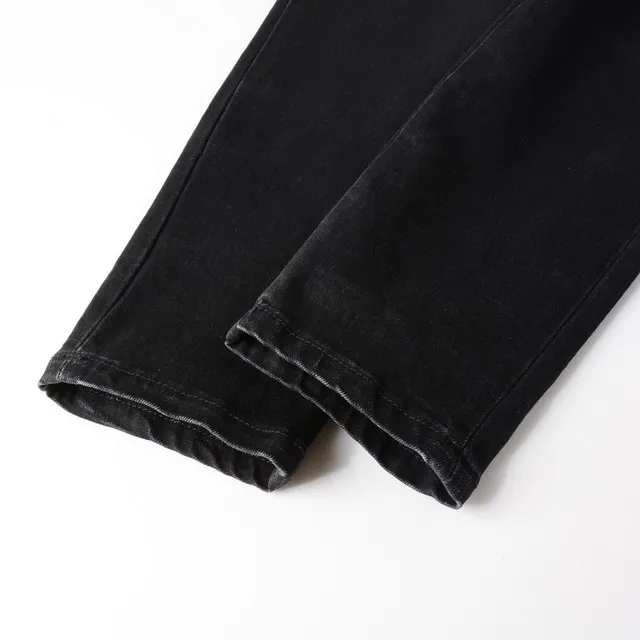 Black Distressed Graphic-Print Slim-Fit Jeans 3