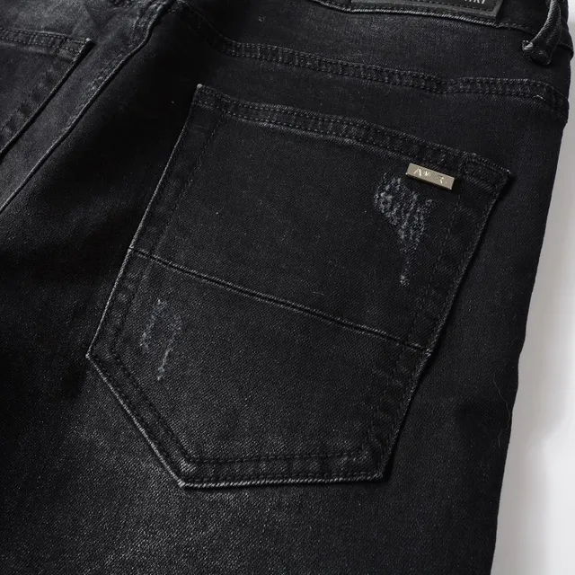 Black Distressed Graphic-Print Slim-Fit Jeans 5