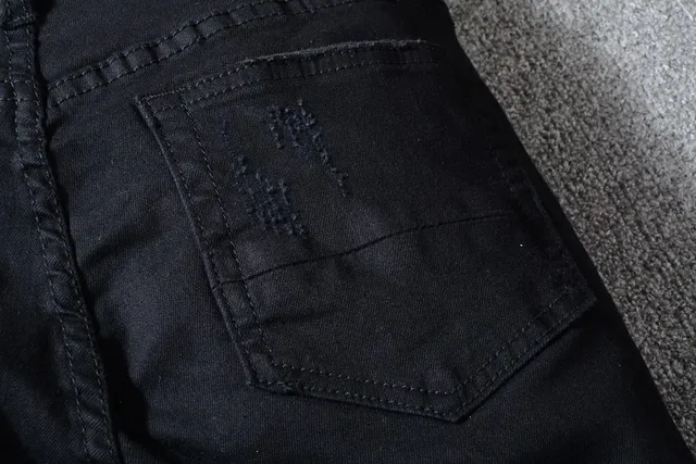 Black Distressed Ripped Patched Slim-Fit Jeans 5