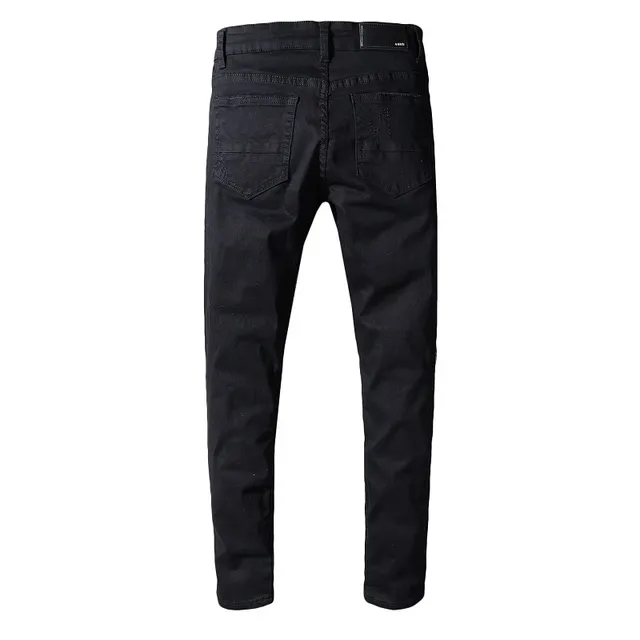 Black Distressed Ripped Patched Slim-Fit Jeans 7