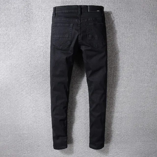 Black Distressed Ripped Patched Slim-Fit Jeans 8