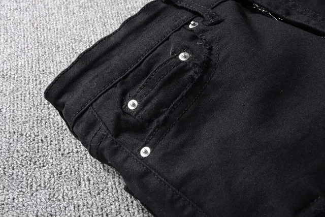 Black Distressed Ripped Patched Slim-Fit Jeans 11