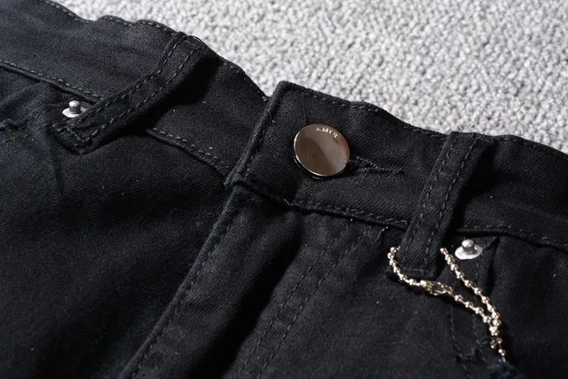 Black Distressed Ripped Patched Slim-Fit Jeans 13