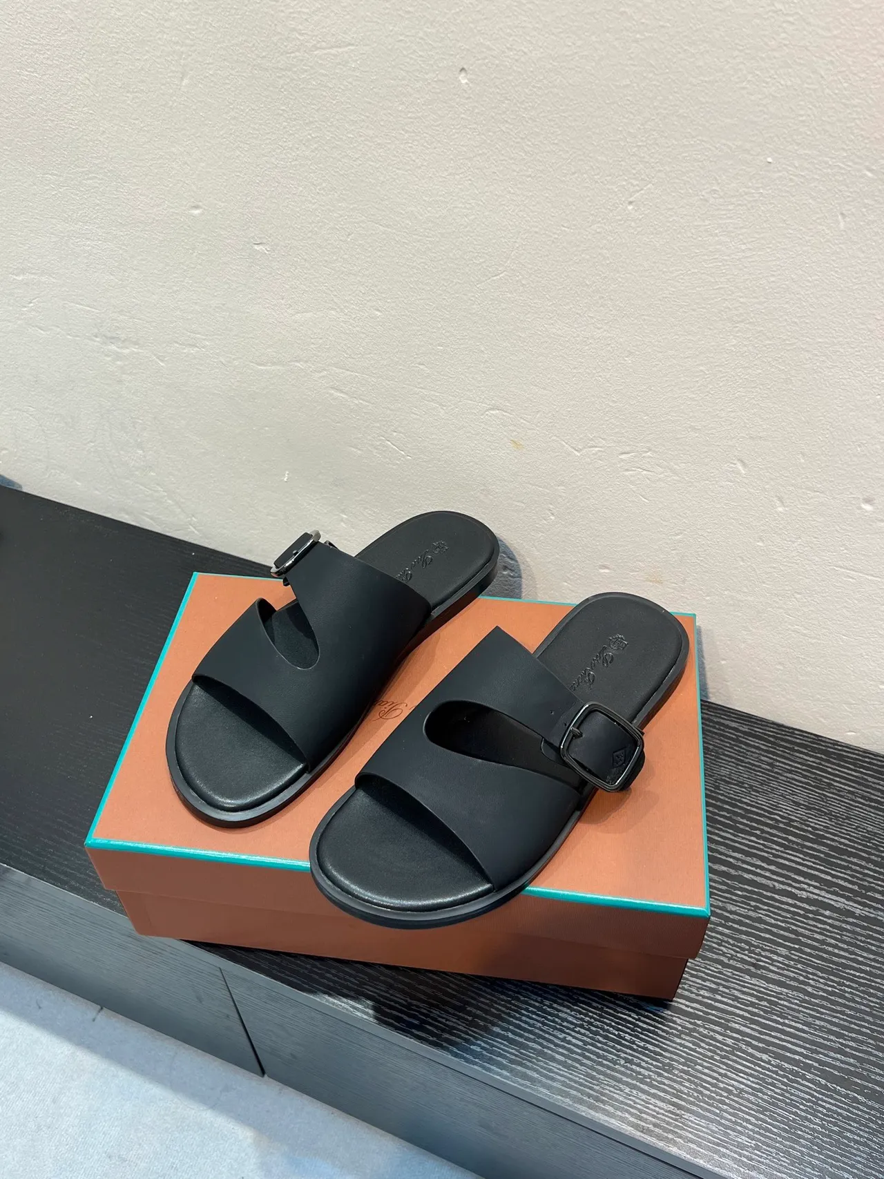 Black Double-Strap Buckle Slide Slippers 3