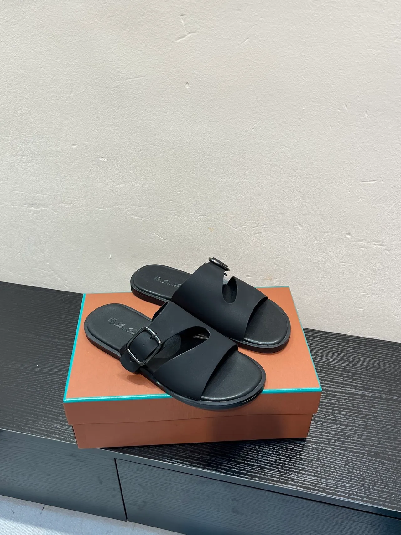 Black Double-Strap Buckle Slide Slippers 5