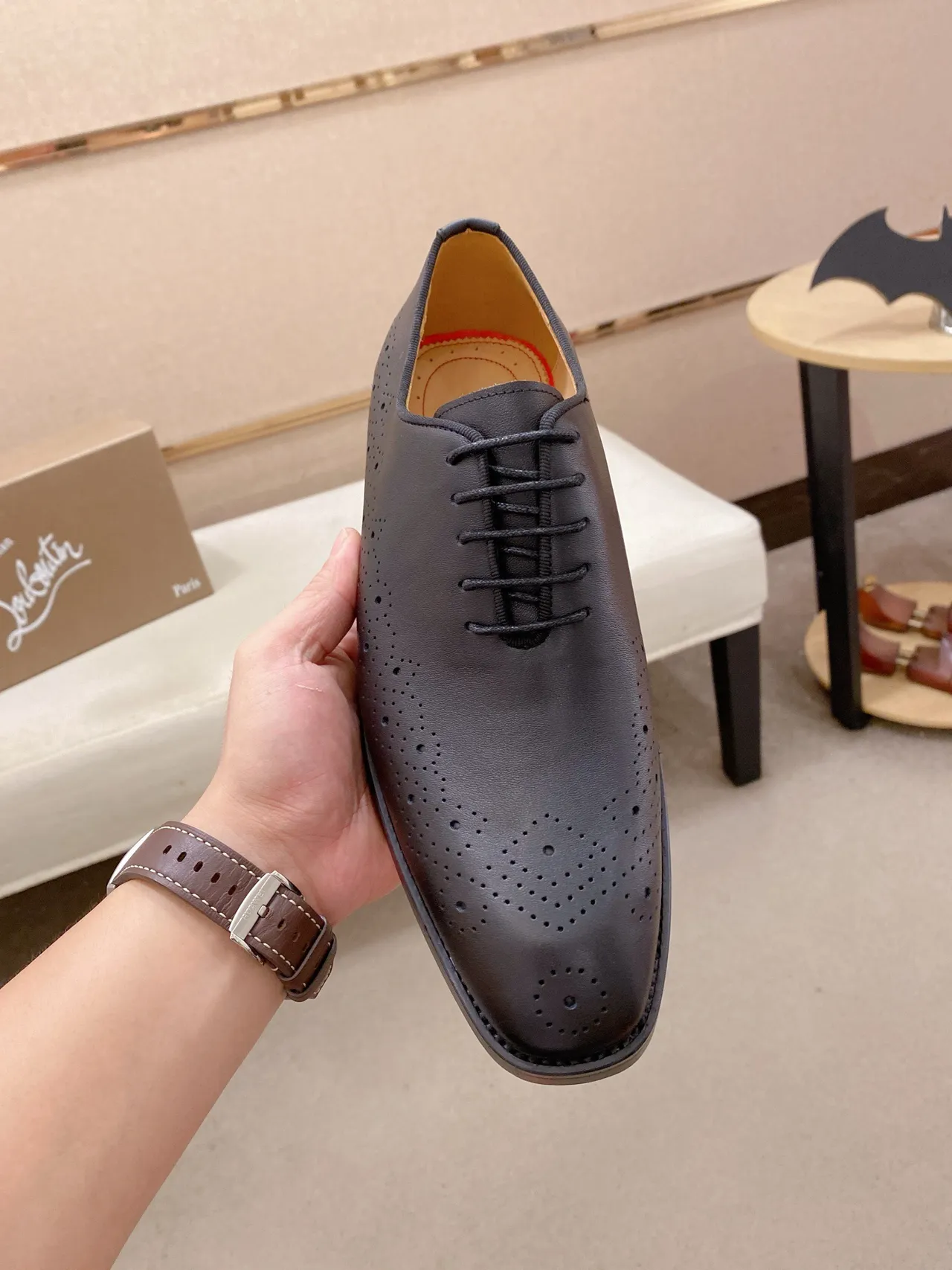 Black Full Perforations Smooth Leather Brogue 2