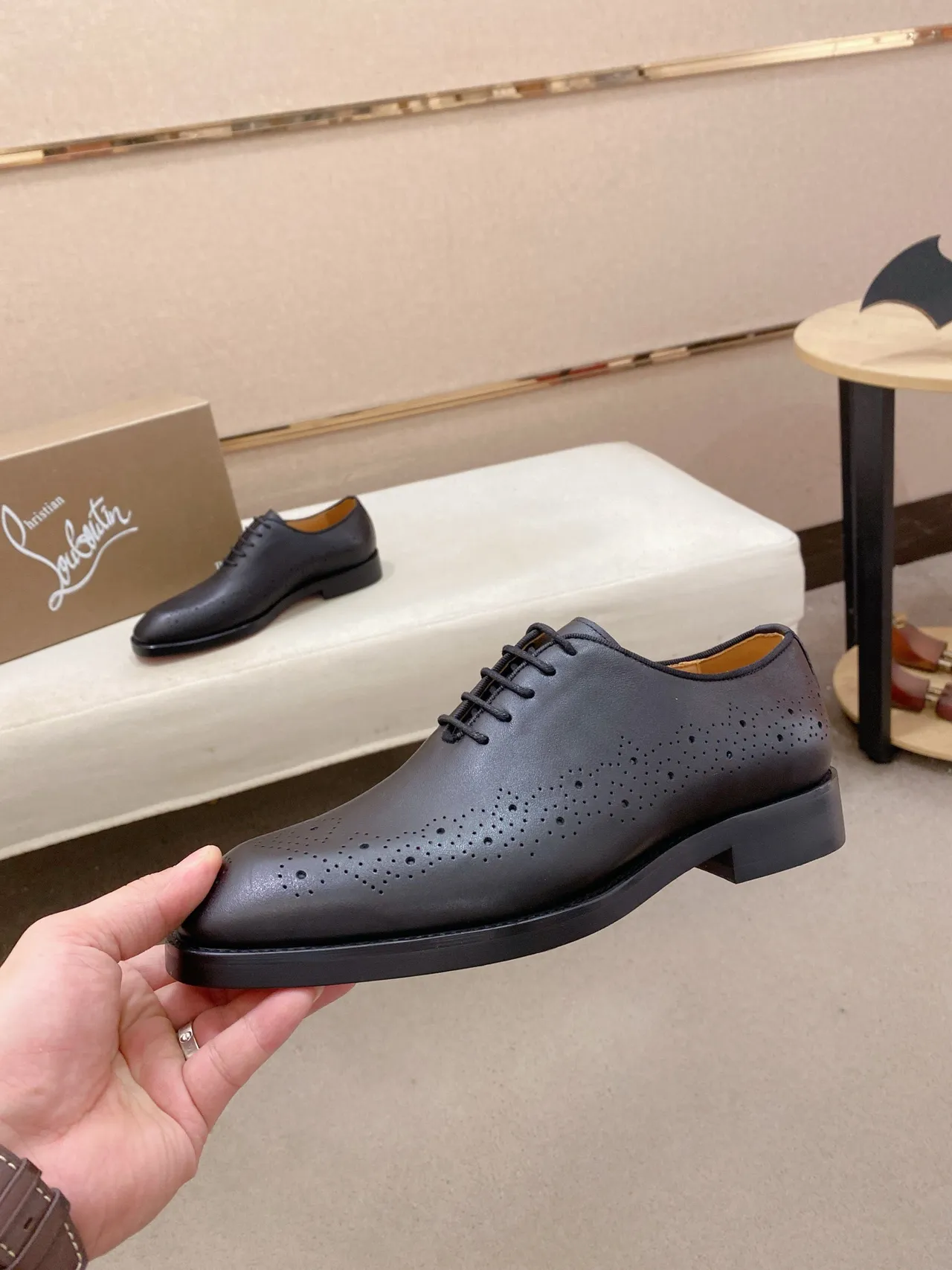 Black Full Perforations Smooth Leather Brogue 3