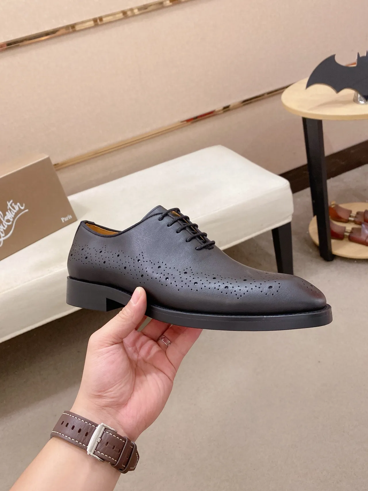 Black Full Perforations Smooth Leather Brogue 4