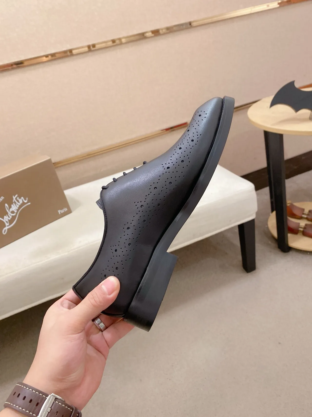 Black Full Perforations Smooth Leather Brogue 5