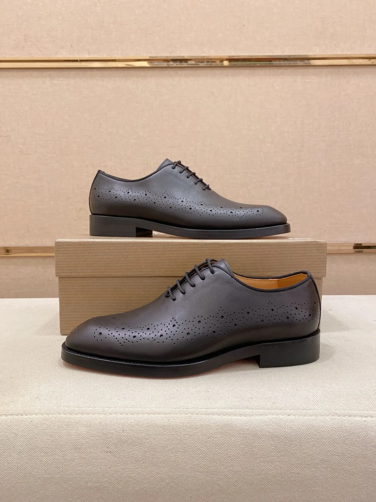 Black Full Perforations Smooth Leather Brogue 7
