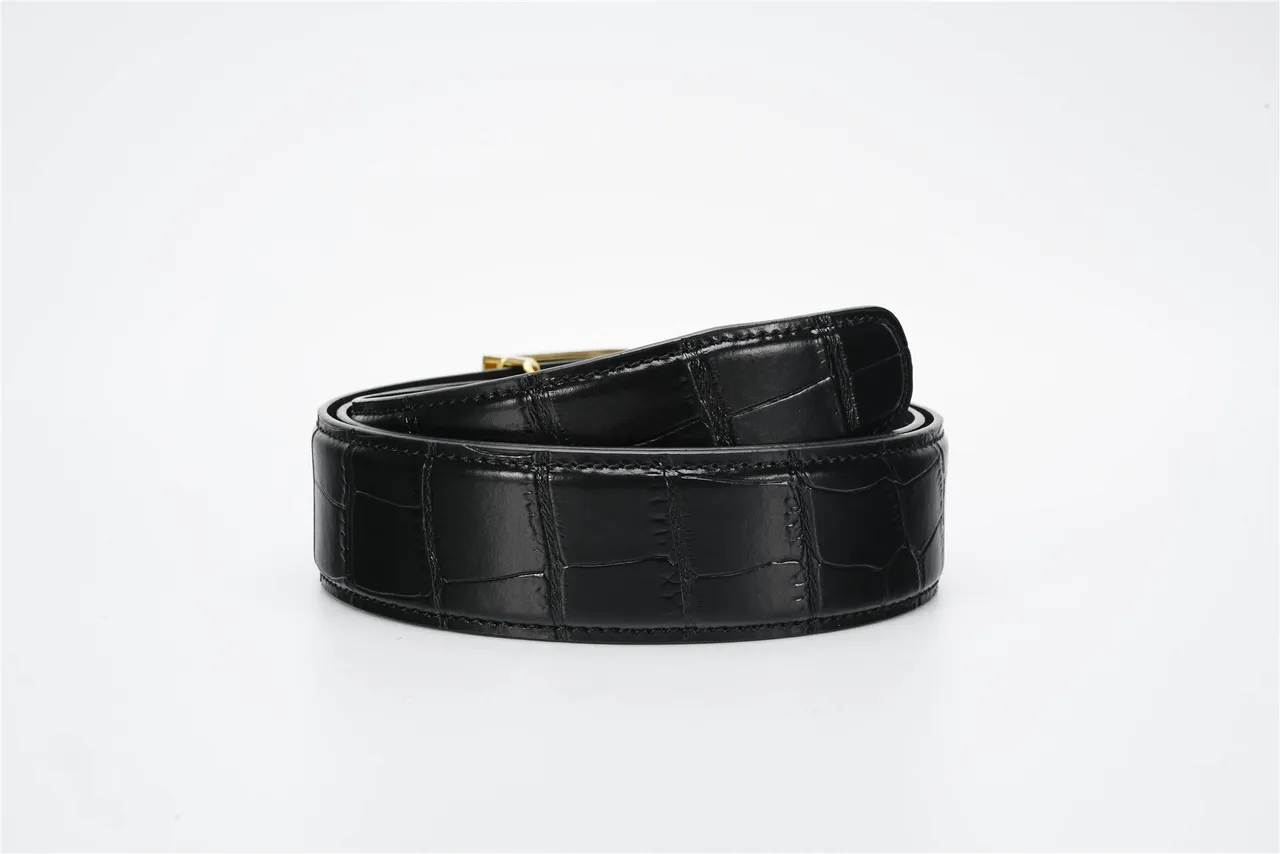 Black Gold Crocodile-Embossed Eagle-Head Buckle Leather Belt 3
