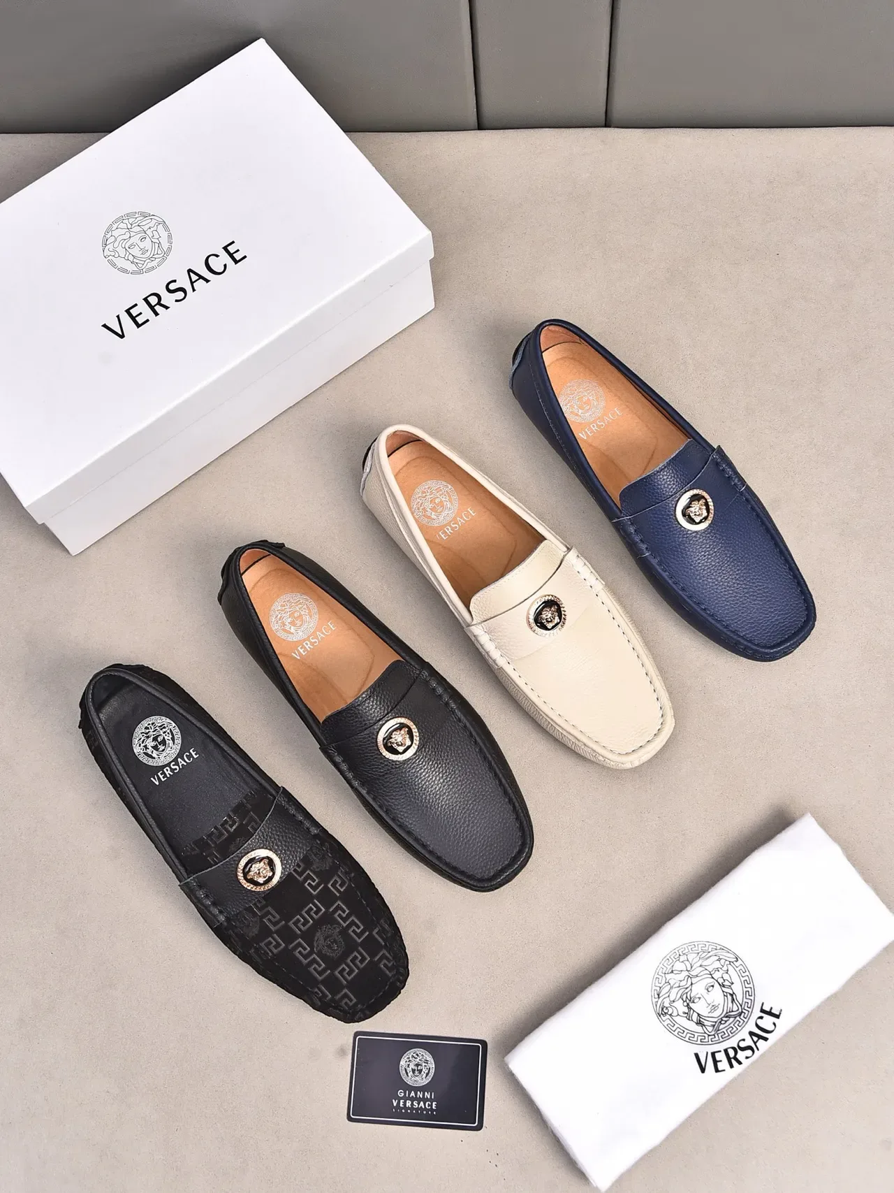 Black Gold Pebbled Leather Metal Medallion Accent Loafer 2