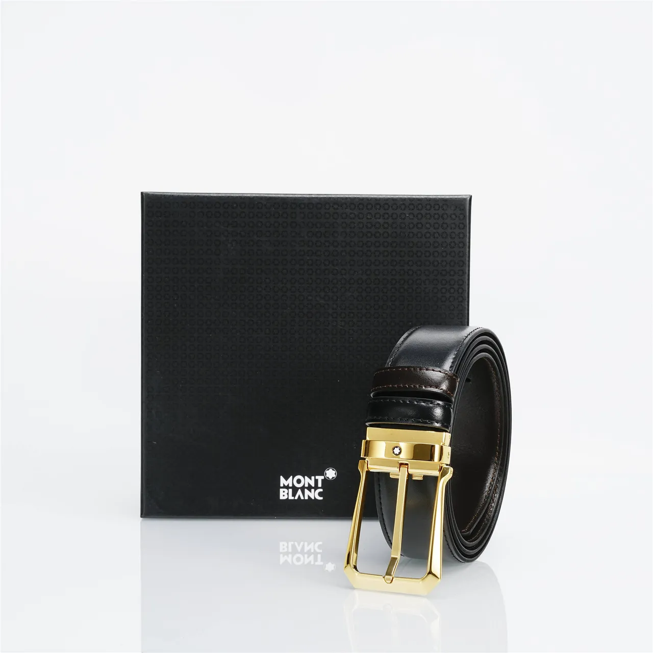 Black Gold Smooth Reversible Buckle Leather Belt 4