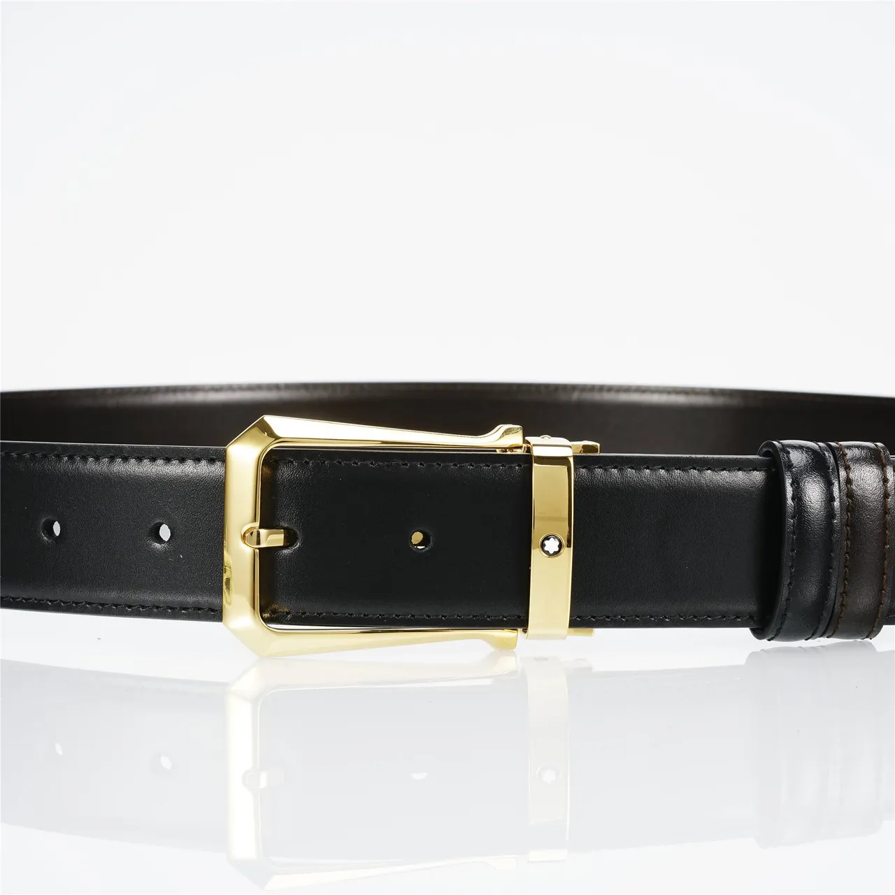 Black Gold Smooth Reversible Buckle Leather Belt 6