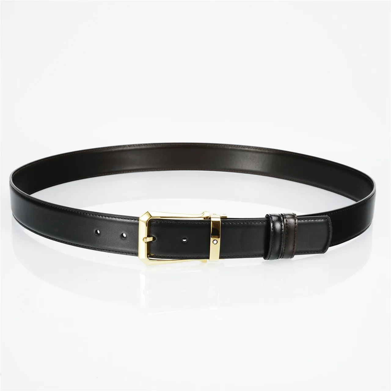 Black Gold Smooth Reversible Buckle Leather Belt 7