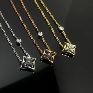 Black Gold Star-Shaped Pendant Enamel Inlay Necklace