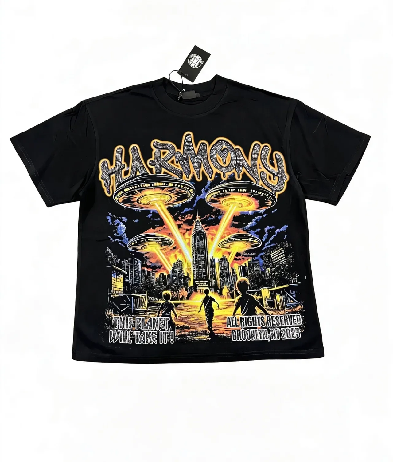 Black Graphic-Print Double-Sided Sci-Fi Illustration T-Shirt 7