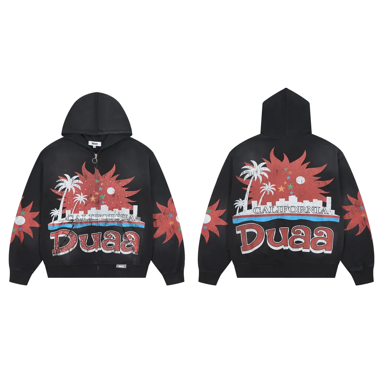 Black Graphic-Print Full-Zip Oversized Hoodie 2