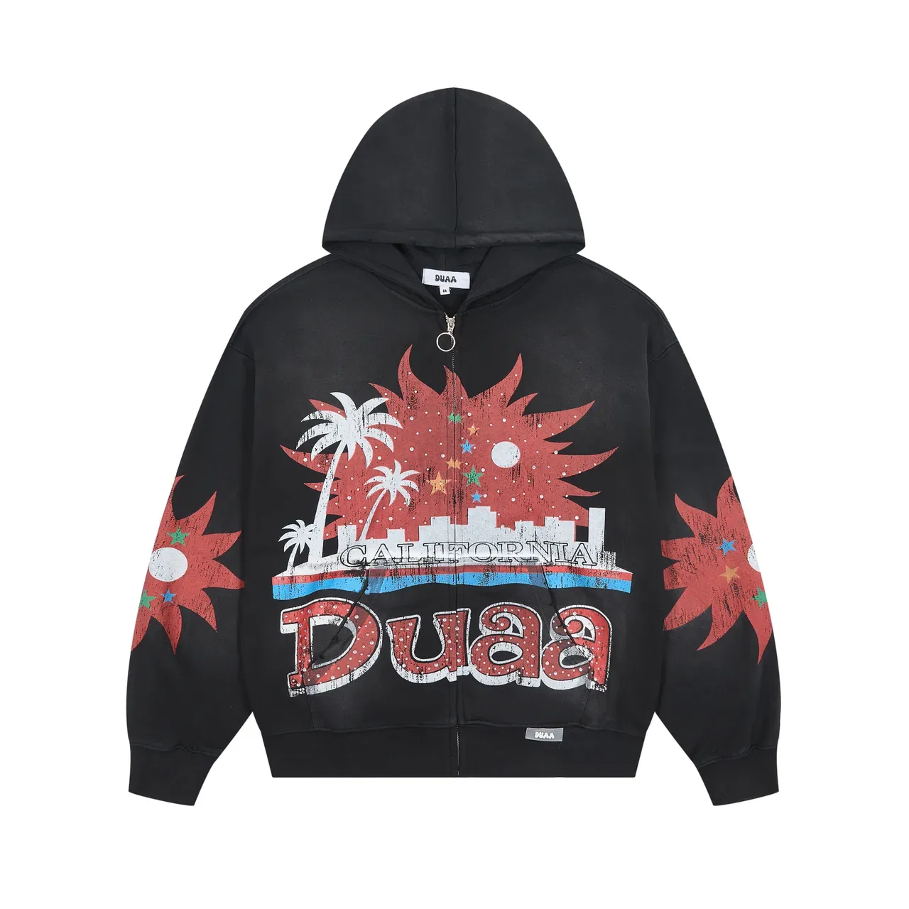 Black Graphic-Print Full-Zip Oversized Hoodie 3