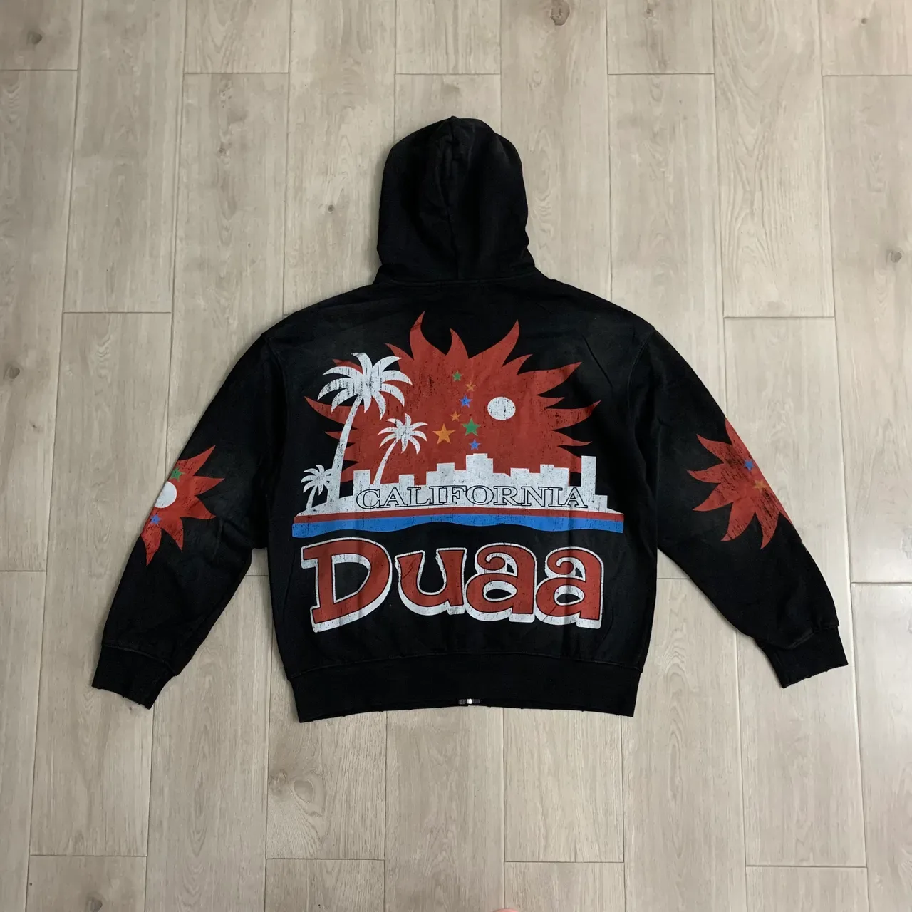Black Graphic-Print Full-Zip Oversized Hoodie 5