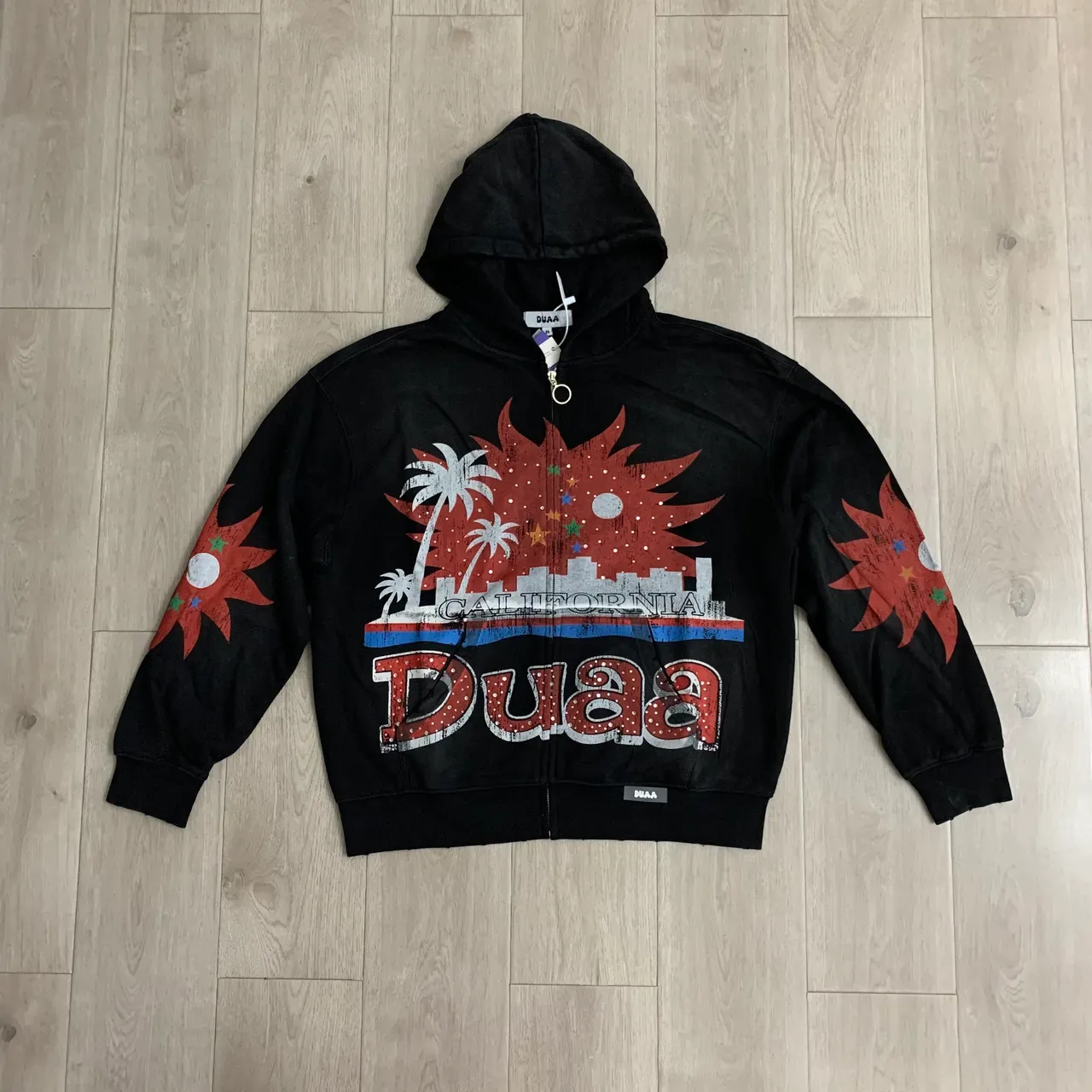 Black Graphic-Print Full-Zip Oversized Hoodie 6