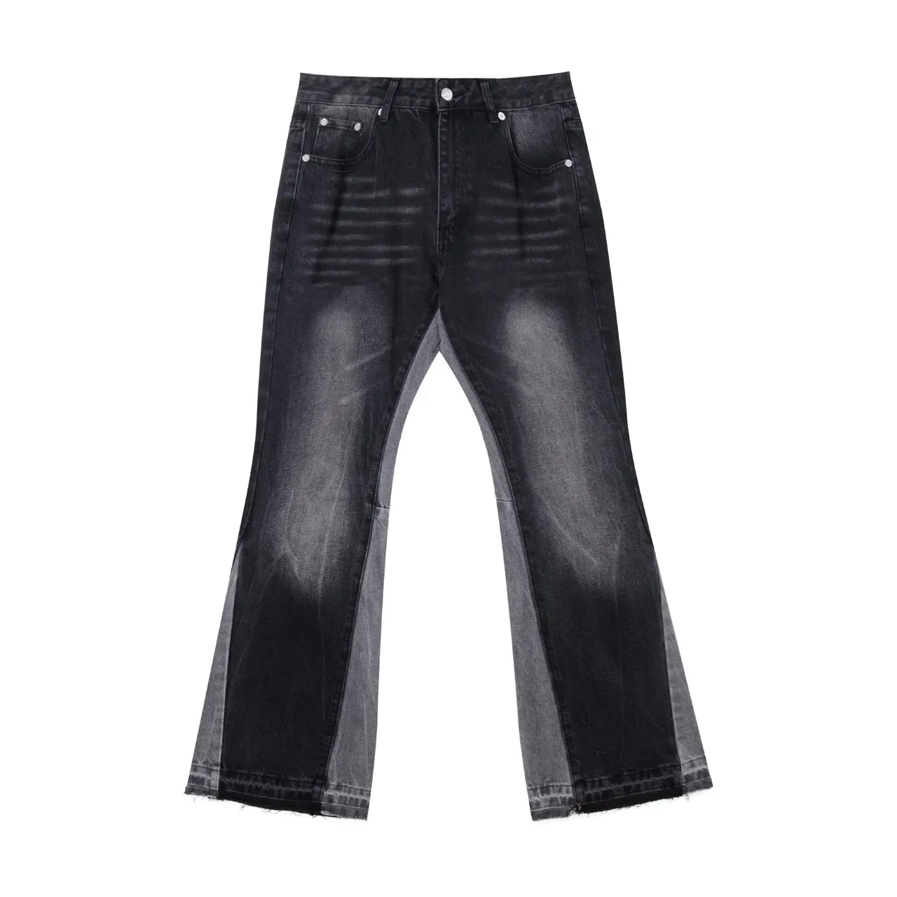 Black Gray Flared Leg Contrast Side Panels Jeans 2
