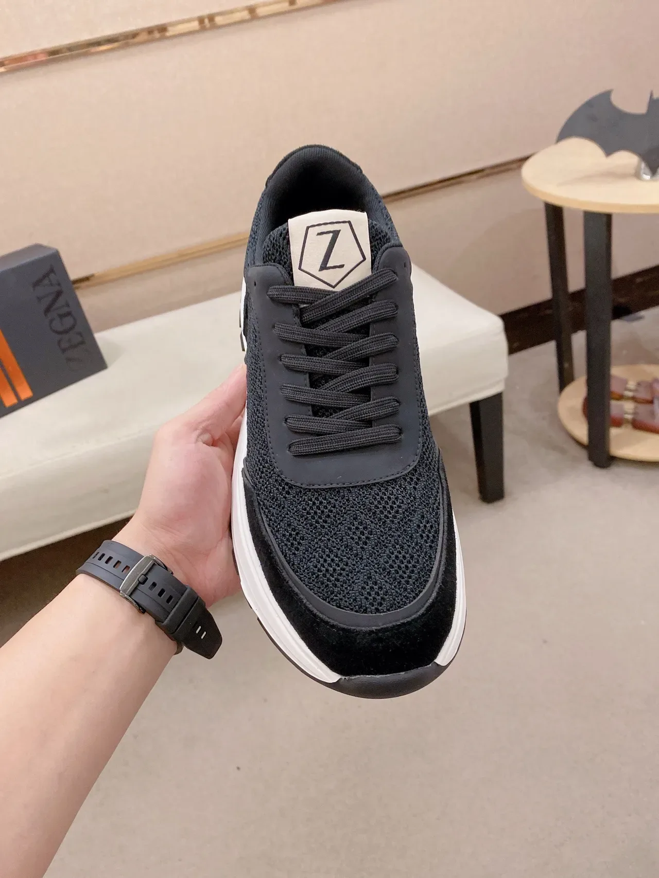 Black Knit and Suede Platform Sneaker 2