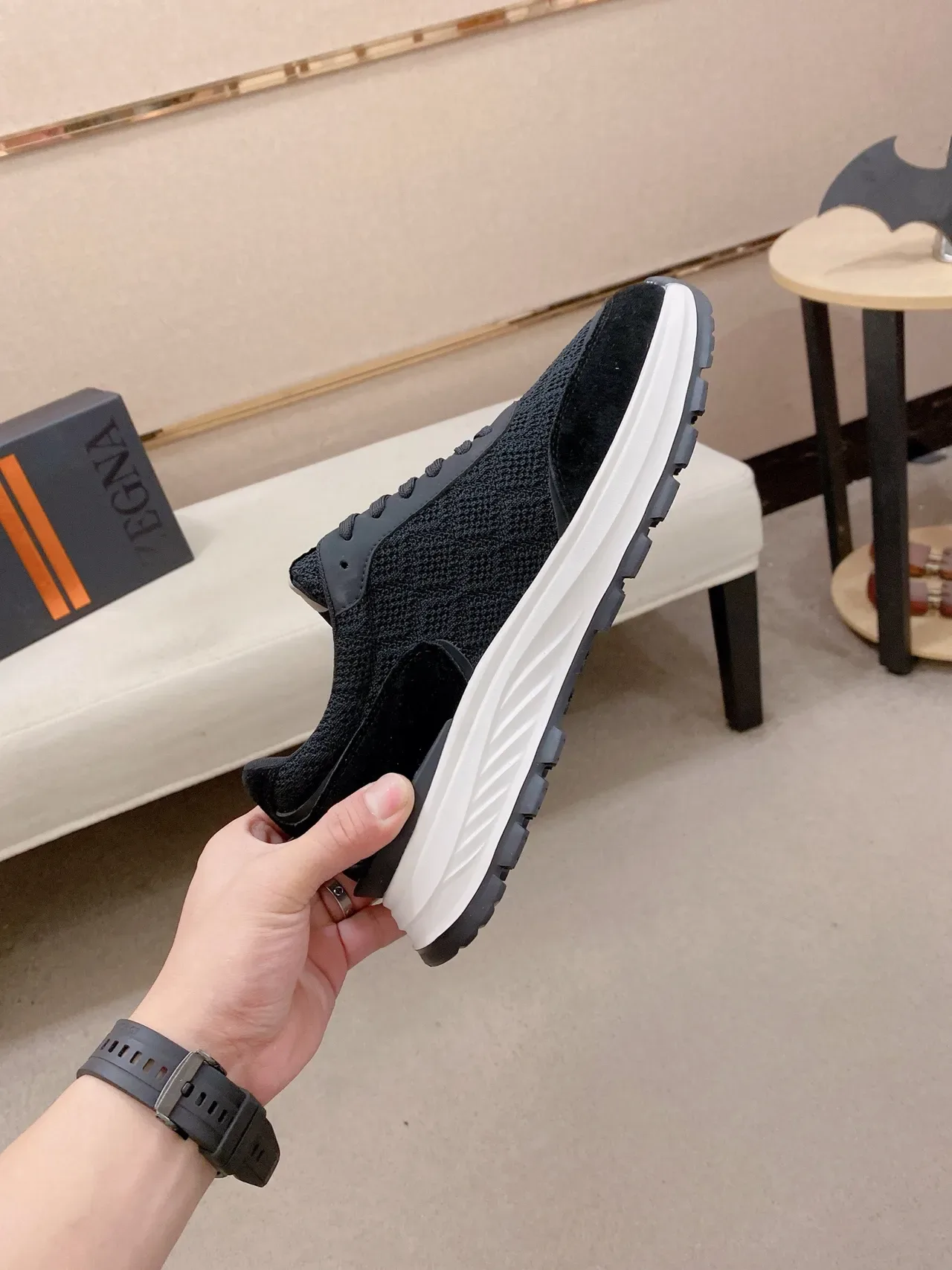 Black Knit and Suede Platform Sneaker 5