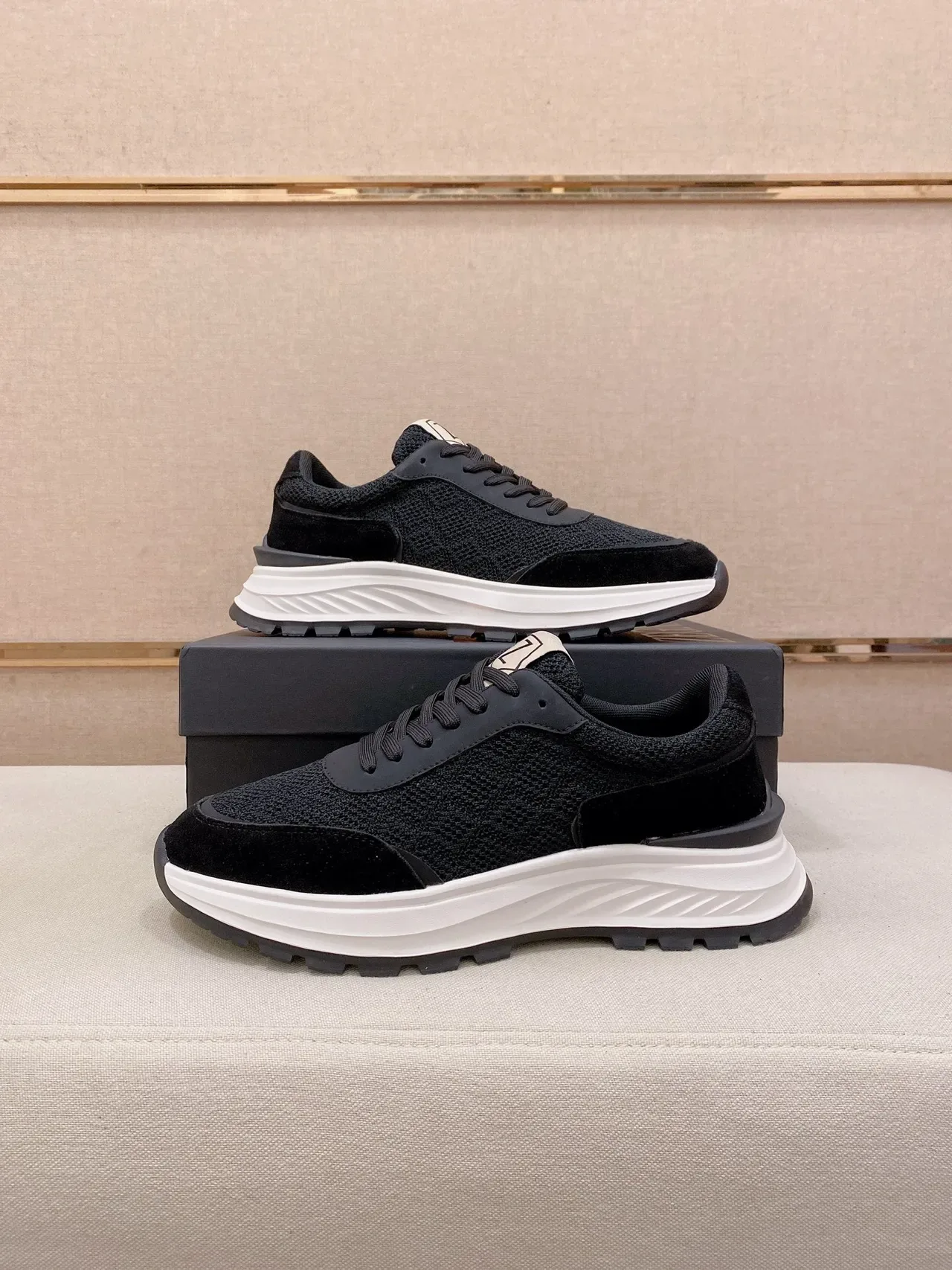 Black Knit and Suede Platform Sneaker 7