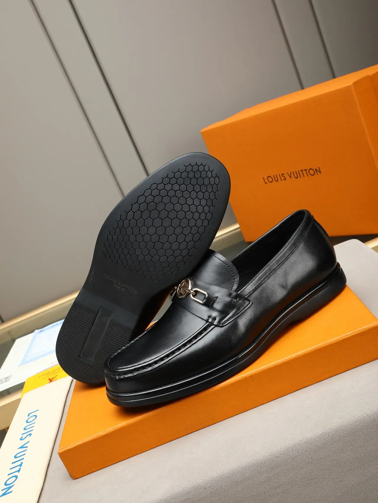 Black Leather Horsebit Buckle Loafer 4