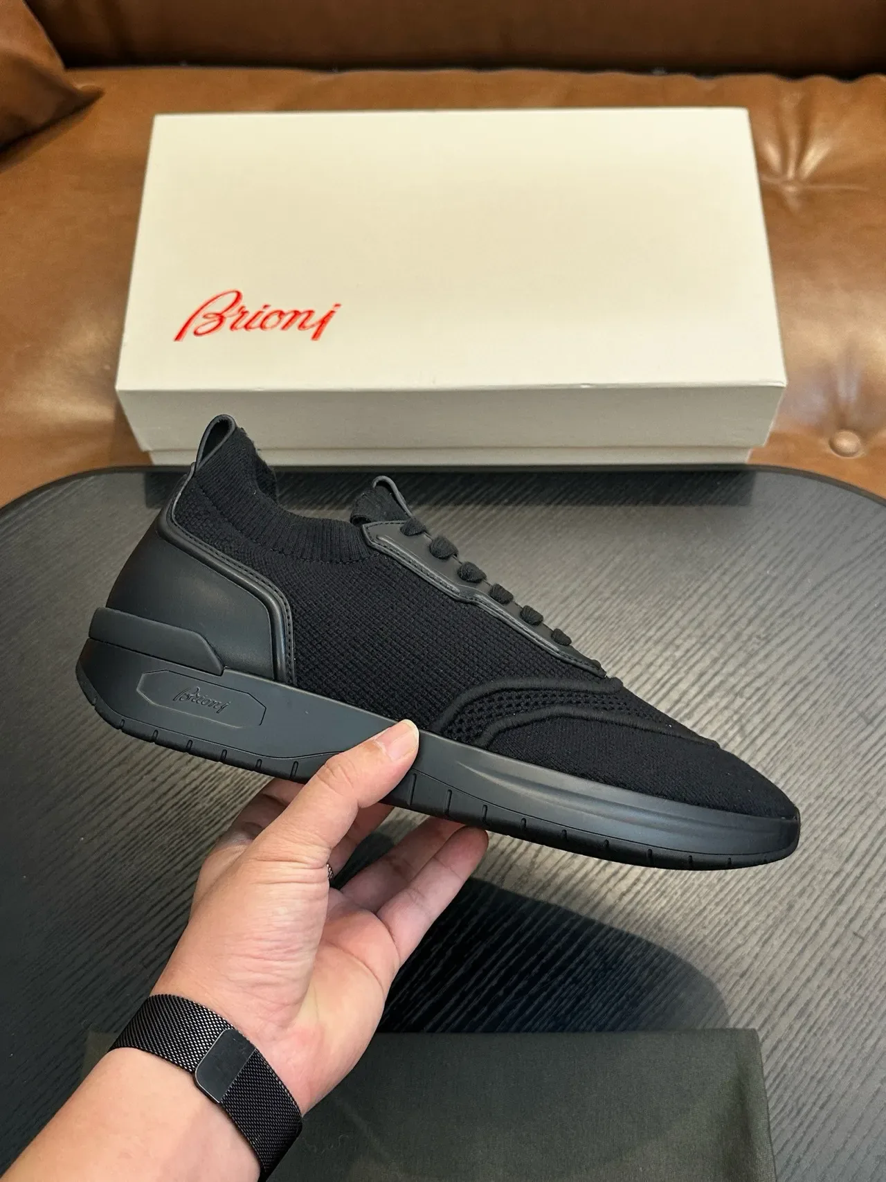Black Mesh and Synthetic Overlay Low-Top Sneakers 2