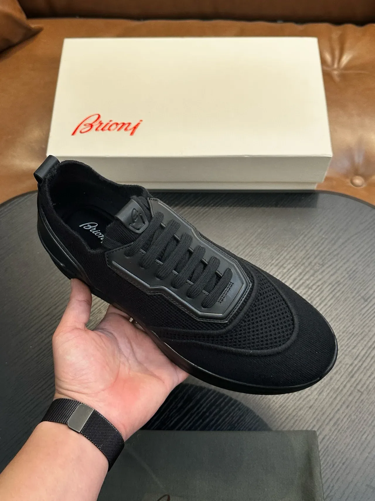 Black Mesh and Synthetic Overlay Low-Top Sneakers 3