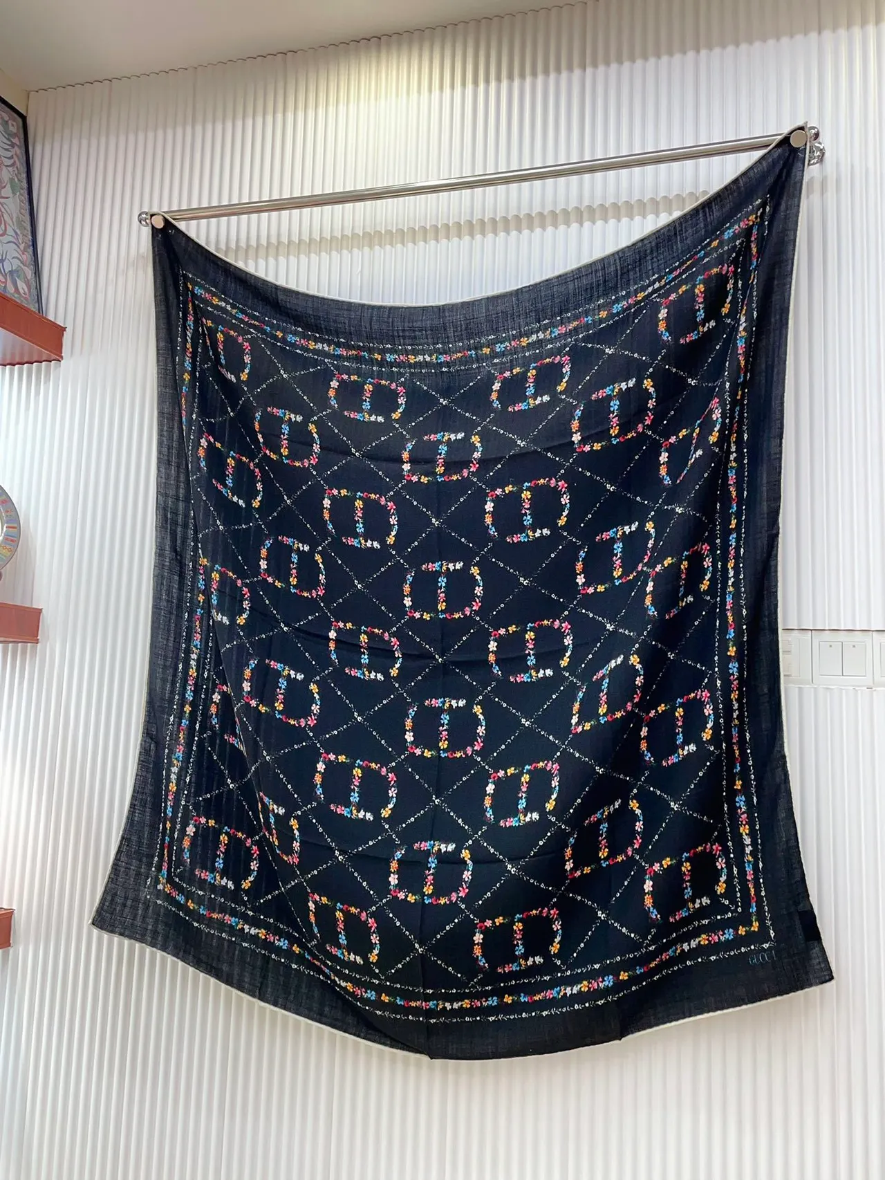 Black Multicolor Floral-Printed Border-Trimmed Scarve 4