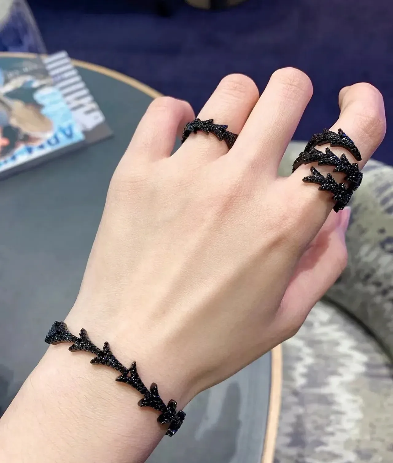 Black Navy Ornate Crystal-Encrusted Jewelry 2