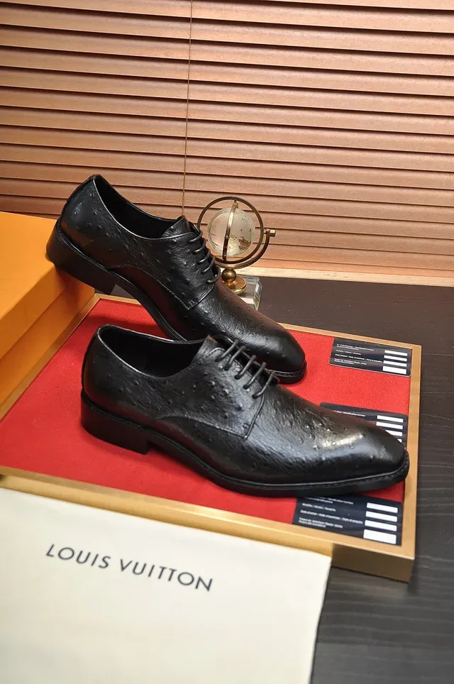 Black Ostrich-Embossed Cap Toe Oxford Shoes 5