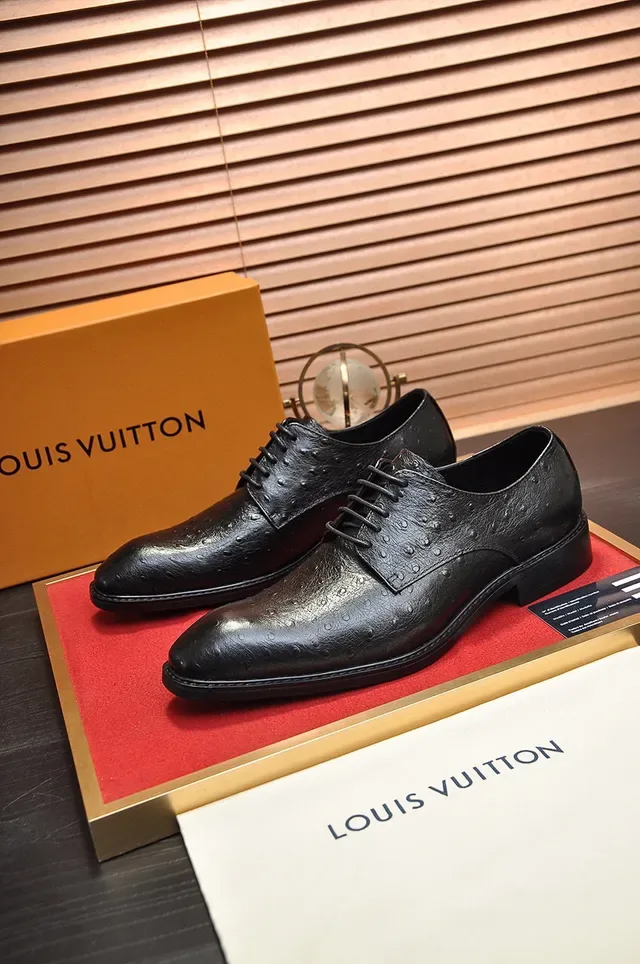 Black Ostrich-Embossed Cap Toe Oxford Shoes 7