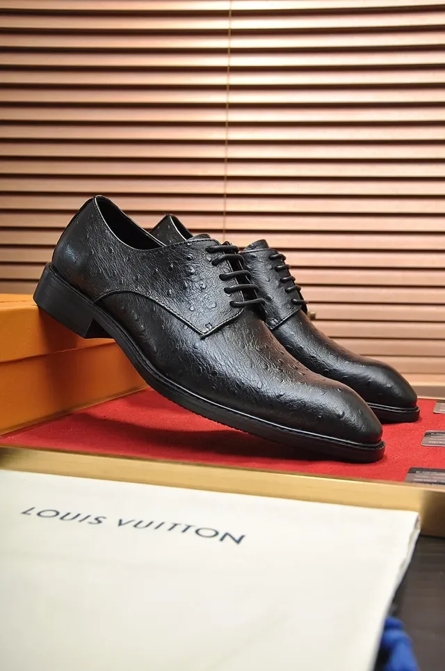 Black Ostrich-Embossed Cap Toe Oxford Shoes 8